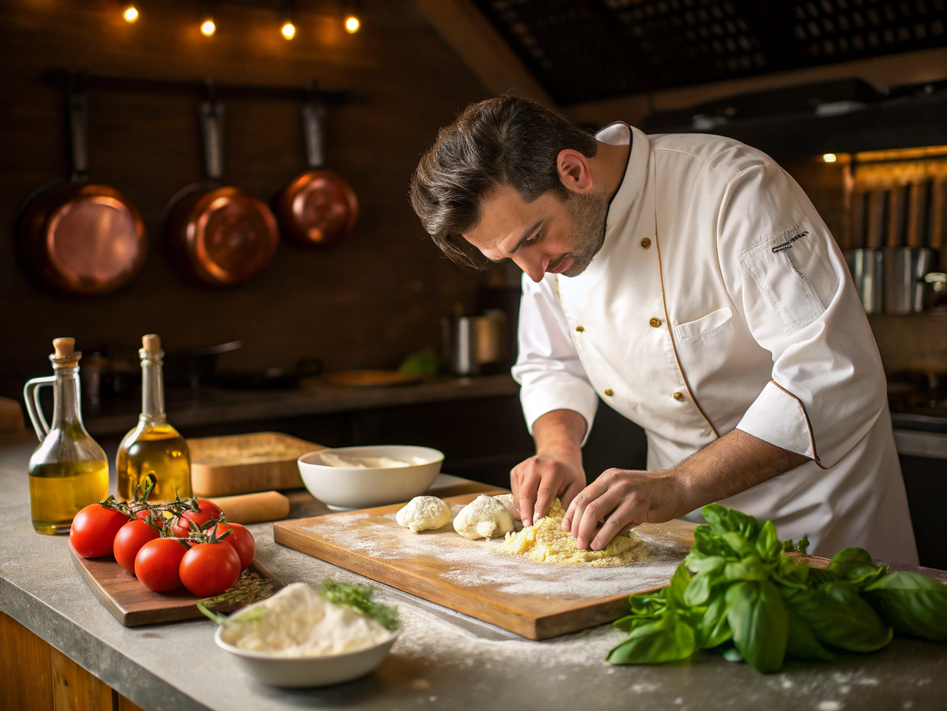 Chef preparing fresh pasta in our open kitchen