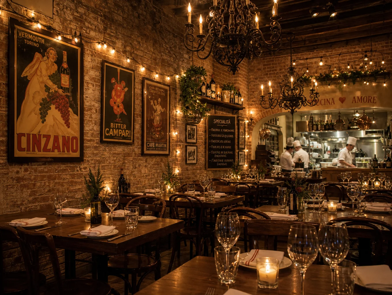 Cozy Italian dining room with warm lighting